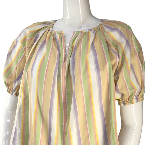 Roller Rabbit Womens Size M Top Alianne Puff Sleeve V Neck Multicolor Striped - Picture 2 of 16